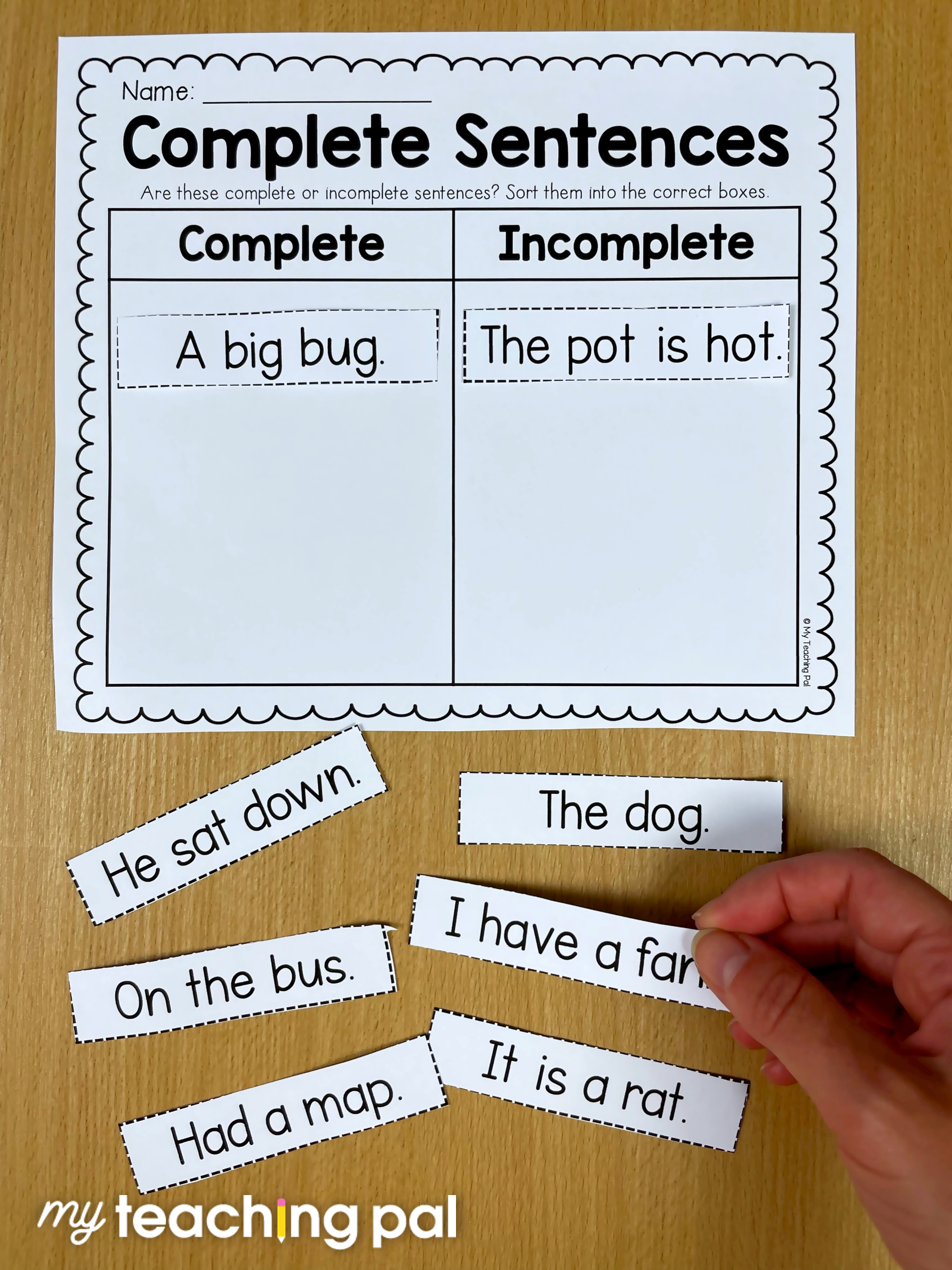 Complete and incomplete sentences for Kindergarten